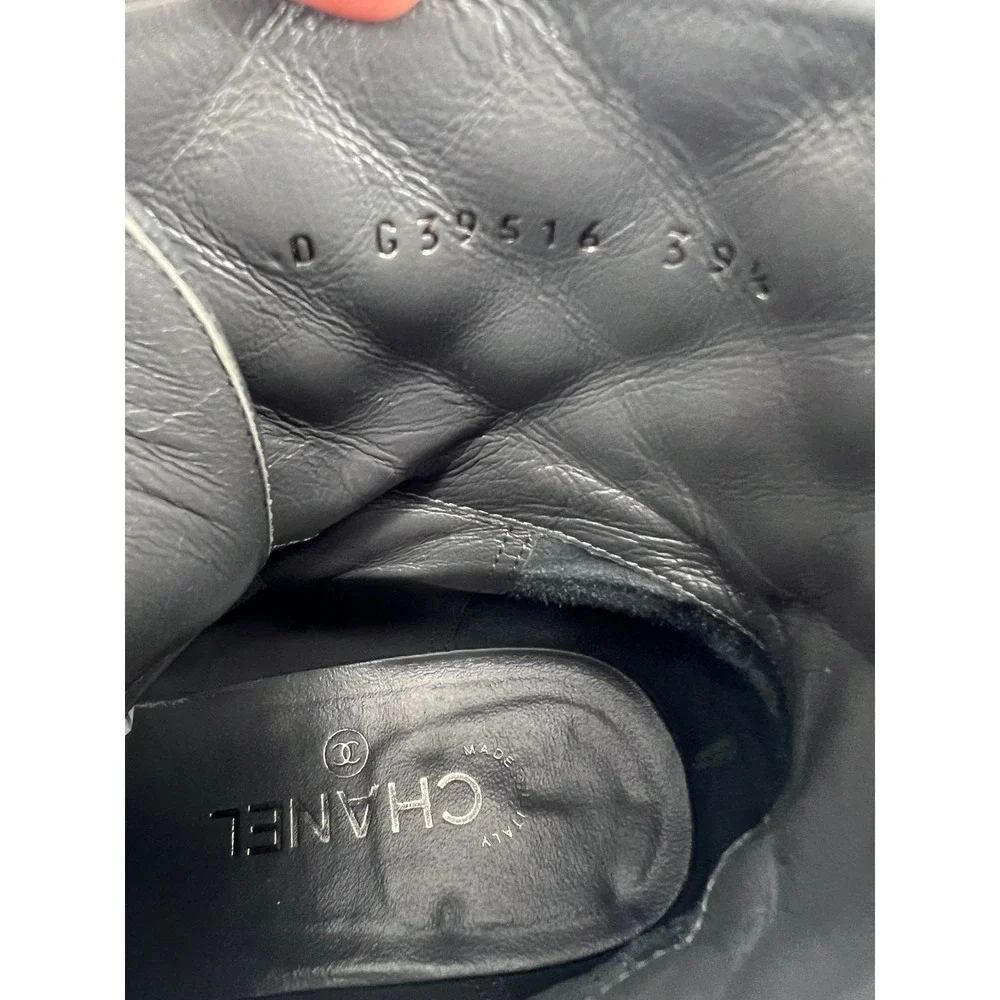 Chanel 2022 CC Chain Quilted Cap Toe Logo Combat Boots in Gray & Black Size 39.5